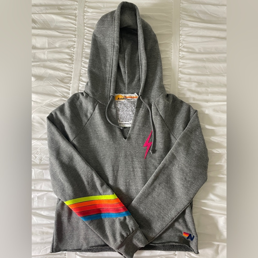 Aviator Nation | Bolt Stitch 5 Stripe Chevron Cropped Hoodie